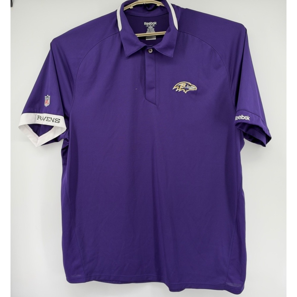 Reebok Baltimore Ravens Short Sleeve Polo Shirt Purple Polyester Mens Size XL